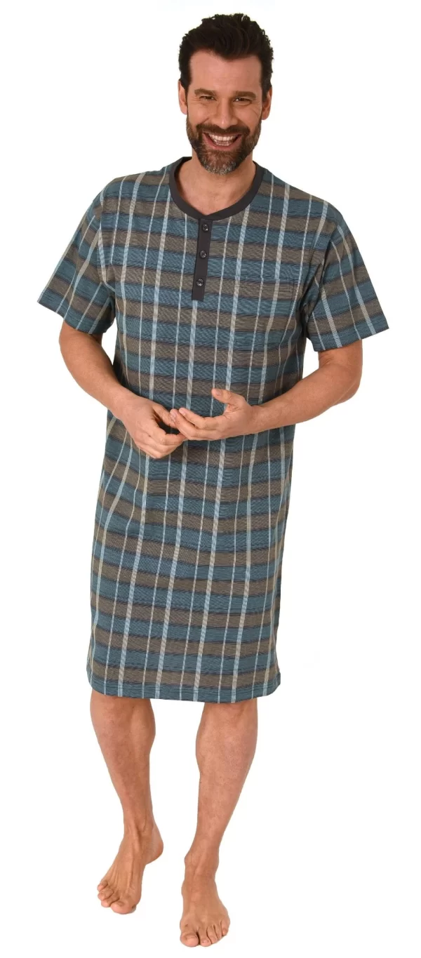 Normann Pyjama Herren Kurzarm Nachthemd Mit Knopfleiste Am Hals – Auch In Übergrössen -122 111 90 943 3