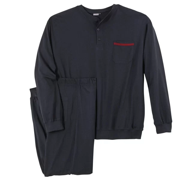 ADAMO Pyjama Große Größen Schlafanzug Navy Knopfleiste Adamo (2 Tlg) 1