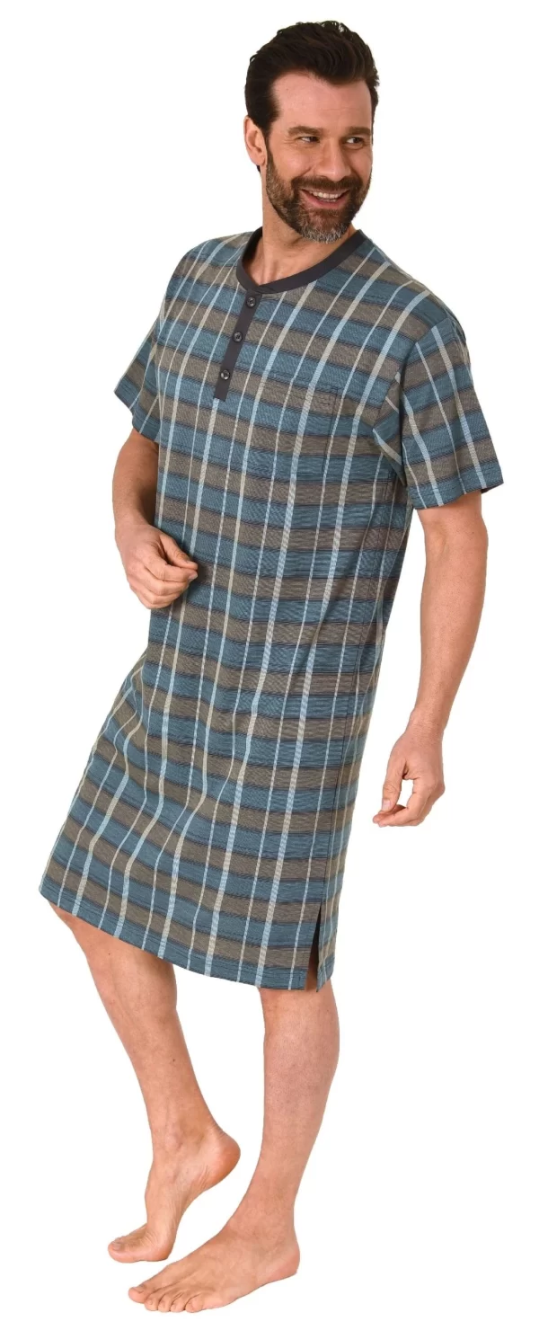 Normann Pyjama Herren Kurzarm Nachthemd Mit Knopfleiste Am Hals – Auch In Übergrössen -122 111 90 943 4